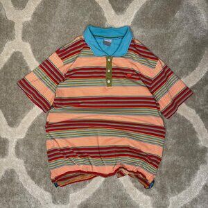 Nike striped polo shirt in multi-coloured stripes with blue collar
